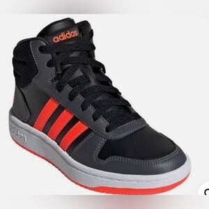 NWT Adidas HOOPS MID 2.0 K GZ7768 Black Grey Orange Fluorescent Kids' Shoe